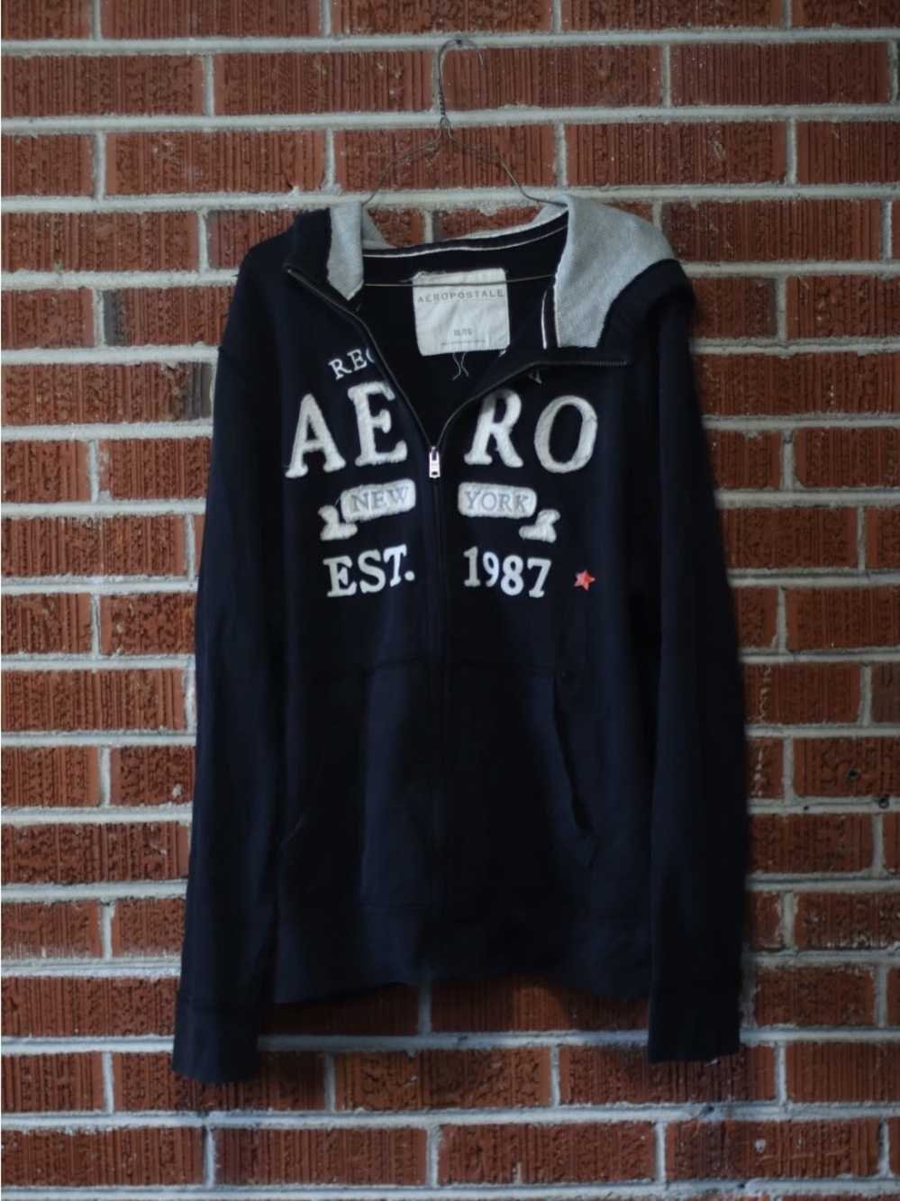 Vintage Y2K Aeropostale Full Zip Hoodie Black Embroidered Spellout Men's XL 1987